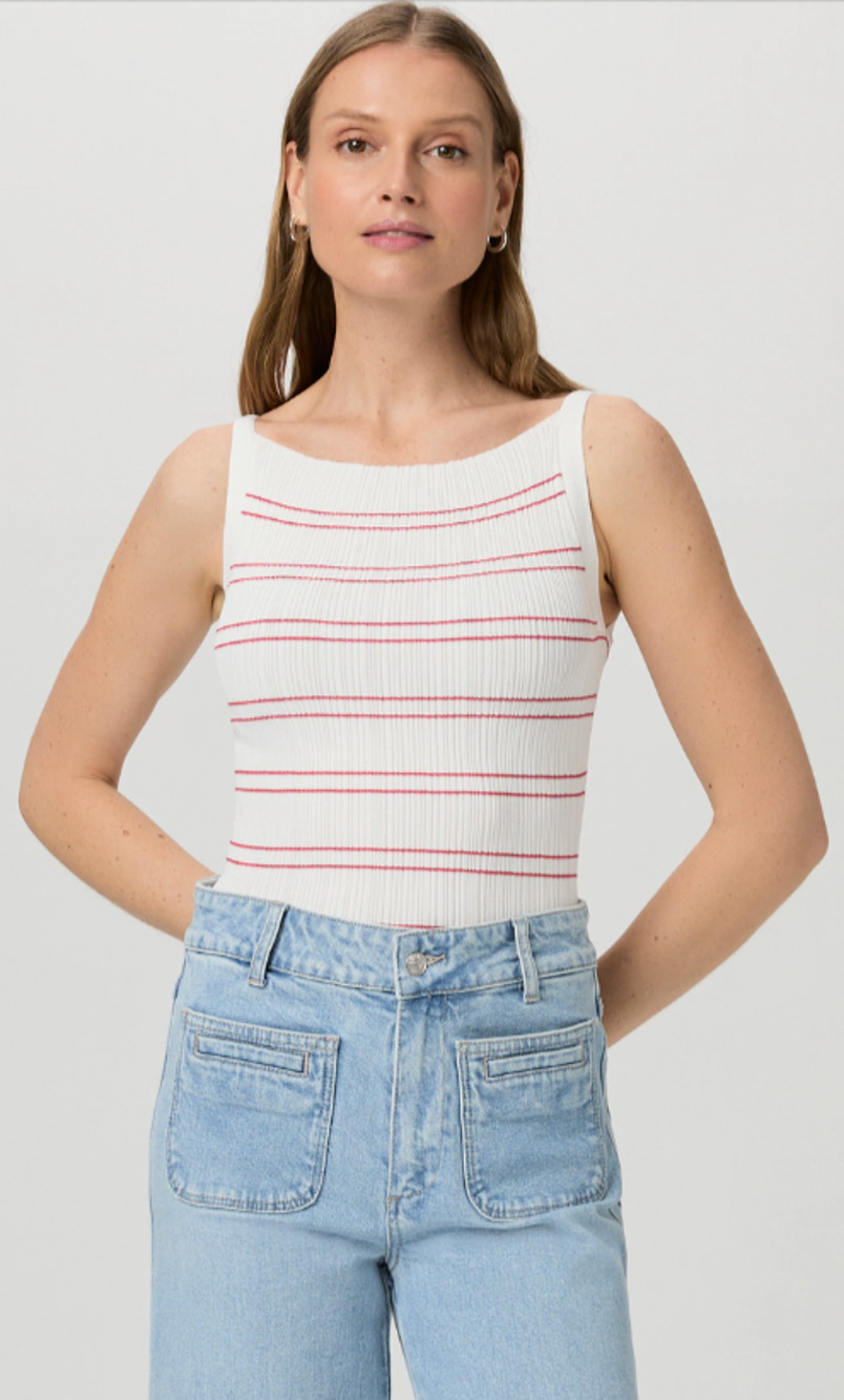 PAIGE Women's White/Pink Yuelia Tank Top Size M 4-10 Stretch MSRP $198